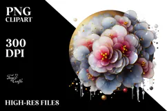 Abstract Glossy Begonia Watercolor Splash PNG Product Image 2