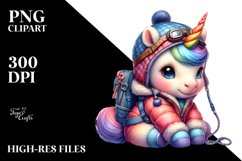 Colorful Baby Unicorn with Mountaineer Gear PNG Product Image 3