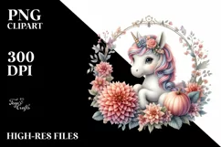 Cute Baby Unicorn with Dahlia Frame Clipart Product Image 1
