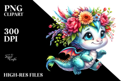 Baby Dragon with Floral Wreath PNG Product Image 2