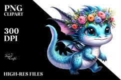 Baby Dragon with Floral Wreath PNG Product Image 2