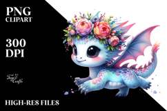 Baby Dragon with Floral Wreath PNG Product Image 2