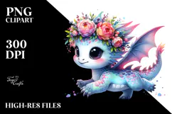 Baby Dragon with Floral Wreath PNG Product Image 2