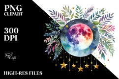 Vibrant Watercolor Boho Moon | Sublimation | Clipart Product Image 3