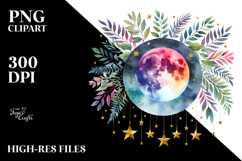 Vibrant Watercolor Boho Moon | Sublimation | Clipart Product Image 2