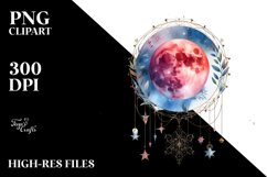 Vibrant Watercolor Boho Moon | Sublimation | Clipart Product Image 2