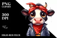 Expressive Cow with Bandana and Raincoat Clipart Product Image 1