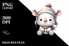 Vintage Baby Rhino Sitting on a Cloud PNG Product Image 1