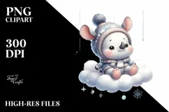 Vintage Baby Rhino Sitting on a Cloud PNG Product Image 1