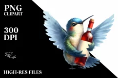 Funny Hummingbird with Wine Watercolor Clipart Product Image 1