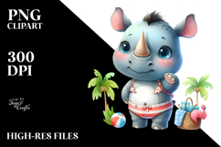 Cute Baby Rhino Dressed for Beach Watercolor Illustration | Product Image 2