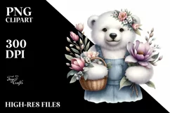 detailed Baby Polar Bear with Magnolia Bouquet Product Image 1