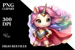 Pastel Cute Unicorn Poses as a Hero | Clipart Product Image 1