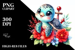 Cute Smiling Baby Turtle Sailor Clipart Product Image 3