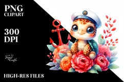 Cute Smiling Baby Turtle Sailor Clipart Product Image 3