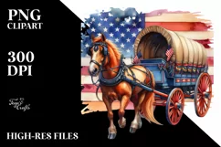 Vintage Horse Wagon USA Flag | Clipart Product Image 3