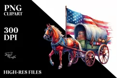 Vintage Horse Wagon USA Flag | Clipart Product Image 3