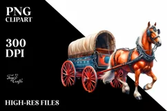 Vintage Horse Wagon USA Flag | Clipart Product Image 1
