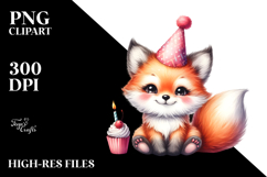 Cute Baby Fox with Party Hat PNG Product Image 2
