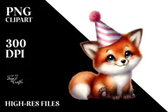 Cute Baby Fox with Party Hat PNG Product Image 2