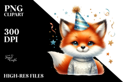 Cute Baby Fox with Party Hat PNG Product Image 2