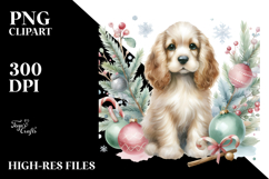 Pastel Cocker Spaniel with Christmas Decorations PNG Product Image 2
