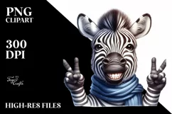 Funny Zebra Portrait Smiling Victory Sign Clipart Product Image 3