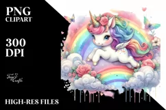 Baby Unicorn Jumping Over a Rainbow PNG Product Image 1