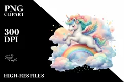Baby Unicorn Jumping Over a Rainbow PNG Product Image 3