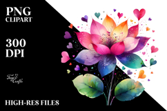 Digital Watercolor Simple Flower with Heart Petals, PNG Product Image 2