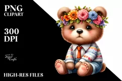 sitting Bear with Floral Wreath PNG Product Image 2
