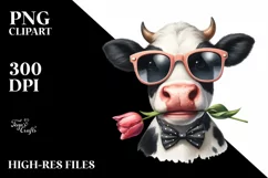 cow with sunglasses and flower | Clipart Product Image 1
