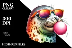 Quirky Seal with Sunglasses Blowing Chewing Gum | Clipart Product Image 1