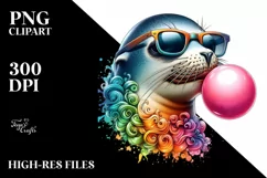 Quirky Seal with Sunglasses Blowing Chewing Gum | Clipart Product Image 3