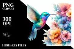 Pastel Watercollor Vibrant Hummingbird | Clipart Product Image 1