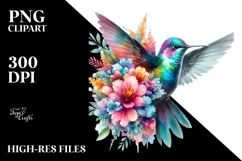 Pastel Watercollor Vibrant Hummingbird | Clipart Product Image 3