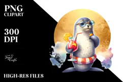 Cute Seal in Beachwear PNG Product Image 2