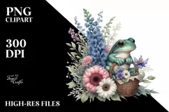 baby frog holding a flower basket | Clipart Product Image 3