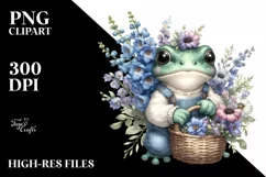 baby frog holding a flower basket | Clipart Product Image 3