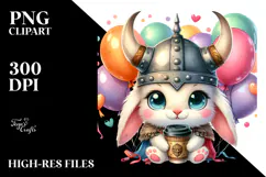 Vibrant Baby Rabbit with Viking Helmet PNG Product Image 2