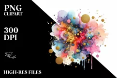 Colorful Particles with Golden Foil Drips Watercolor Product Image 1