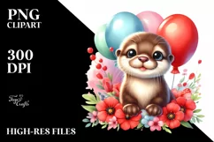 Cute Smiling Baby Otter Balloons Clipart Product Image 1