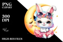 Smiling Baby Bunny in Tutu with Moon, Vibrant PNG Product Image 2