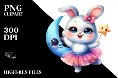 Smiling Baby Bunny in Tutu with Moon, Vibrant PNG Product Image 2