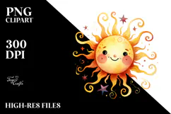 Simple Whimsical Sun Watercolor PNG Product Image 2