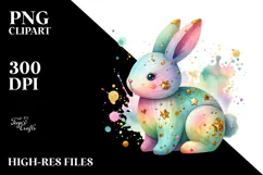 Colorful Wooden Bunny, PNG Product Image 2