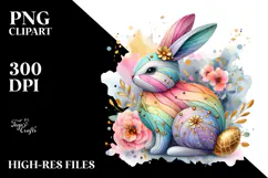 Colorful Wooden Bunny, PNG Product Image 2