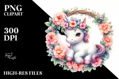 Cute Baby Unicorn with Impatiens Frame Clipart Product Image 1