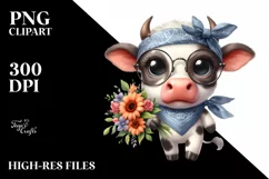 Confused Baby Cow with Bandana Clipart Product Image 3