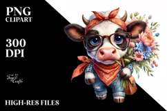 Confused Baby Cow with Bandana Clipart Product Image 3